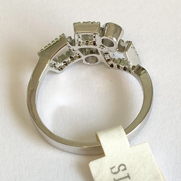 Cubic Zirconia Geometric Anniversary Ring Size 10 Silver Rhodium Plated BezelSet - Picture 10 of 14